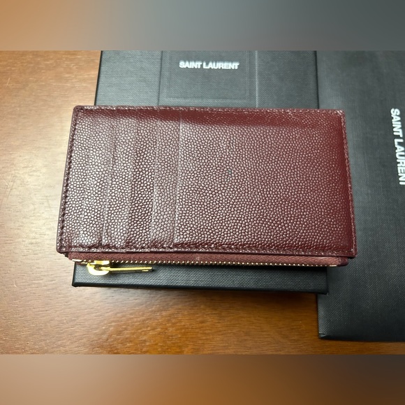 Saint Laurent YSL Cassandre Matelassé Zipped Card Case Burgundy Leather Wallet - Picture 11 of 14